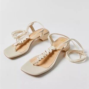 E8 by Miista Cheryl sandal with a block heel, macrame detail and seashell design